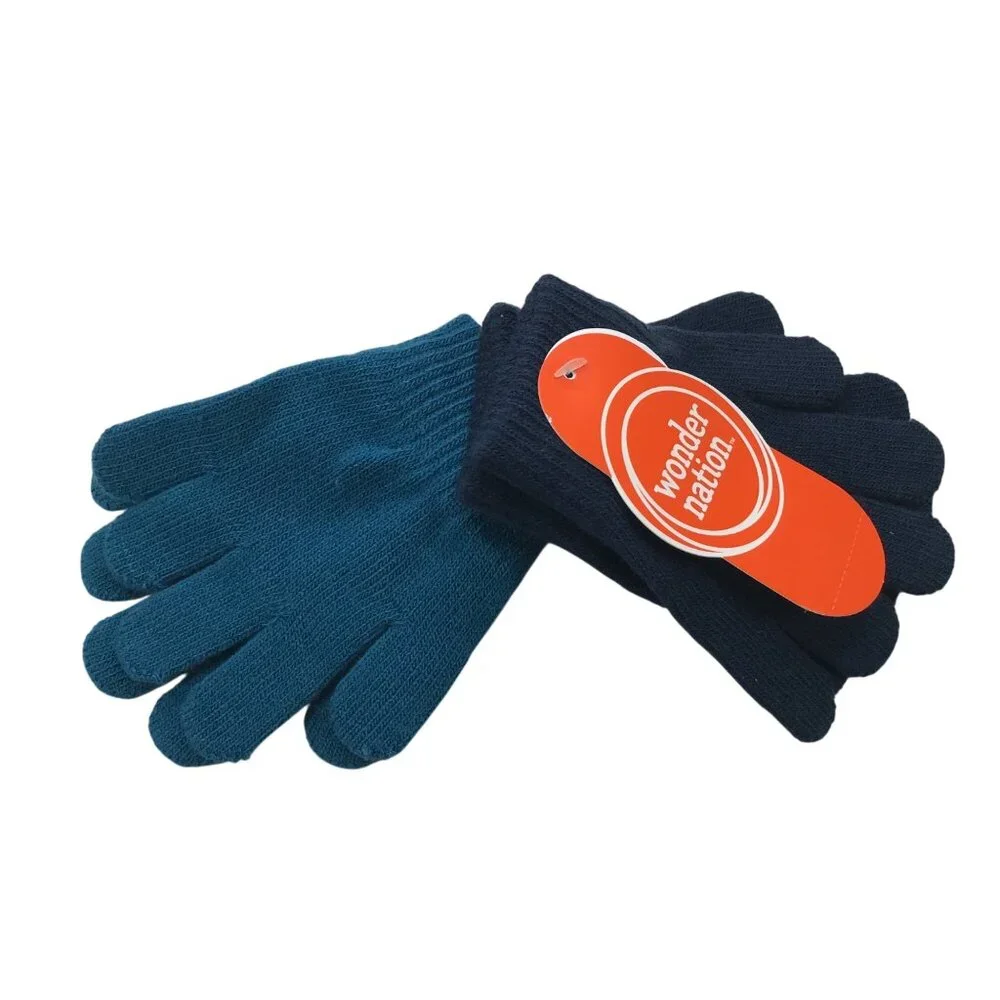 2 Pair Pack Wonder Nation Kids One Size Knit Gloves One Blue One Navy New